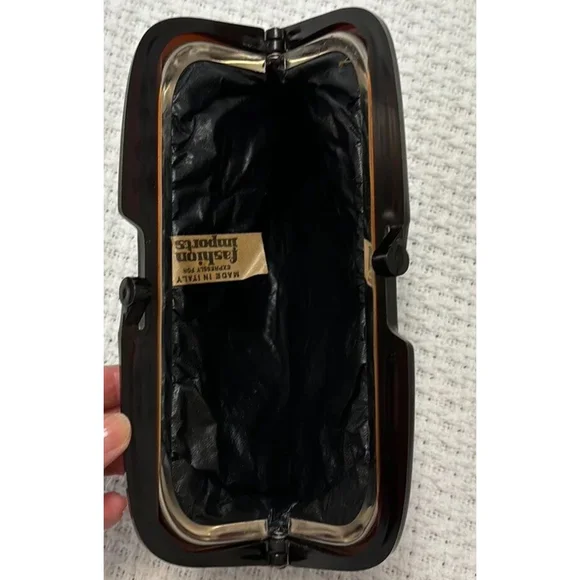 VINTAGE suede clutch purse hinged opening lucite closure burgundy merlot OS - Picture 11 of 14